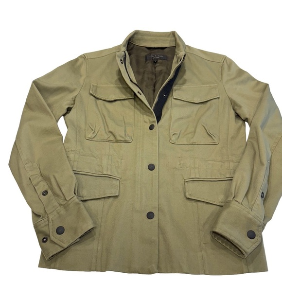 Rag & Bone Womens Army Olive Green Utility Snap Button Zip Military Jacket sz 4 - Picture 2 of 16